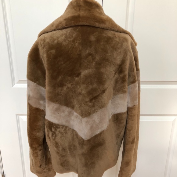 Cropped Brown Chevron-stripe Shearling Jacket - Picture 9 of 13